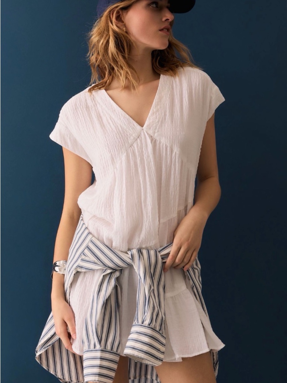 Anthropologie Maeve Tiered Tunic White Gauze Dress Size Large - Picture 1 of 13